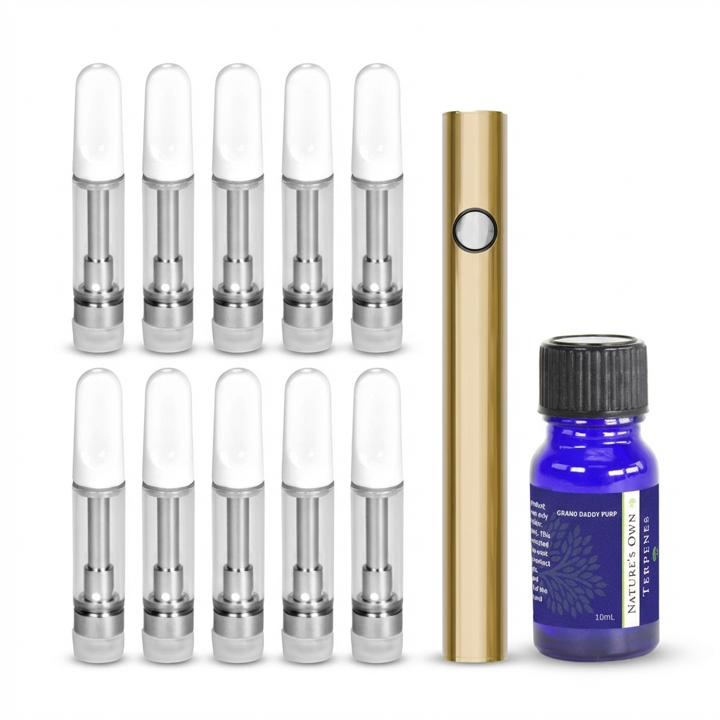 VPW Sampler Kit - 10 White Tip Cartridges, Variable Voltage Battery & 10mL Terpene