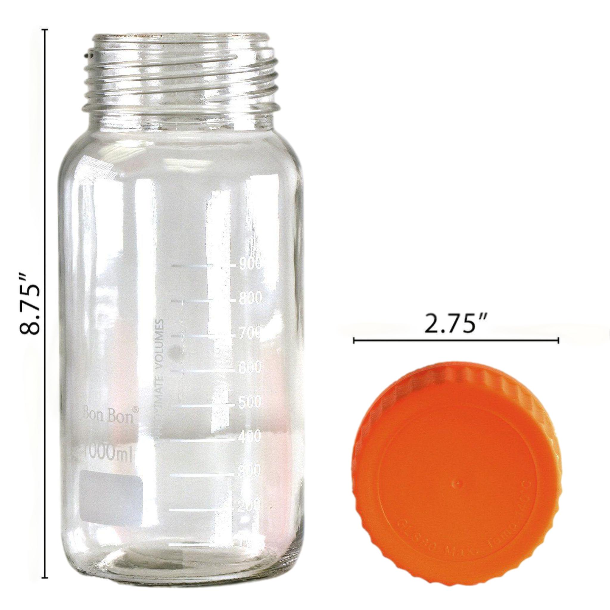 1000mL Clear Glass Reagent Bottle w/ Orange Cap, Wide-Mouth-Reagent Bottles-Vape Pens Wholesale